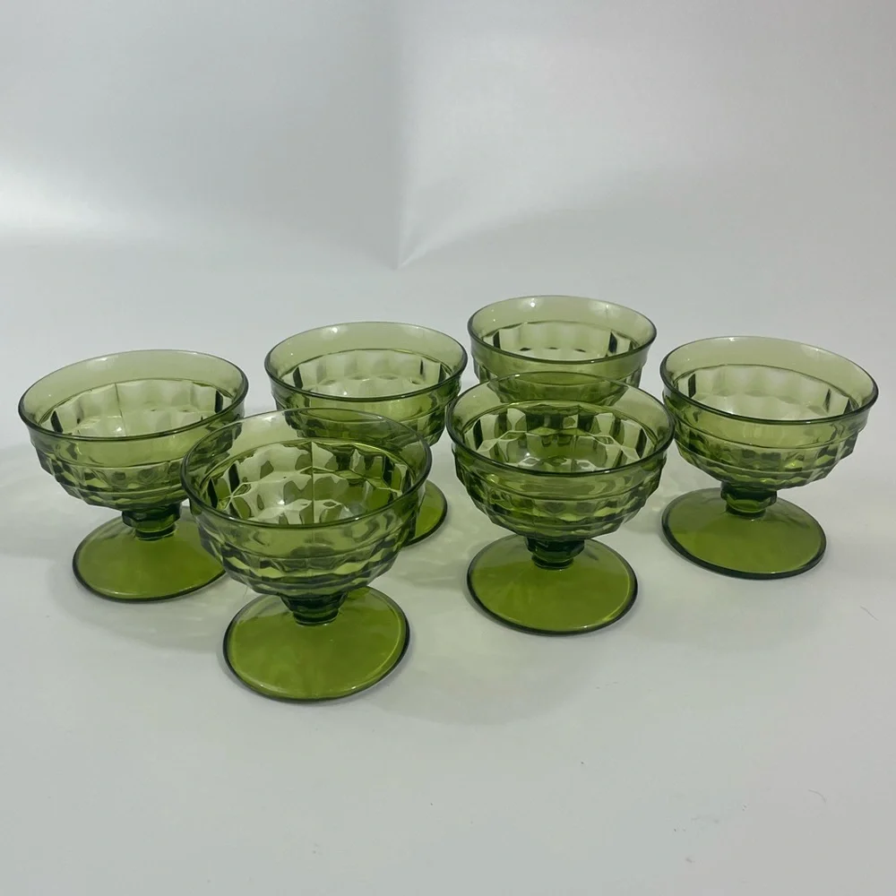 Indiana Glass Olive Green Compote Dessert Sherbet Goblets - Set of 6